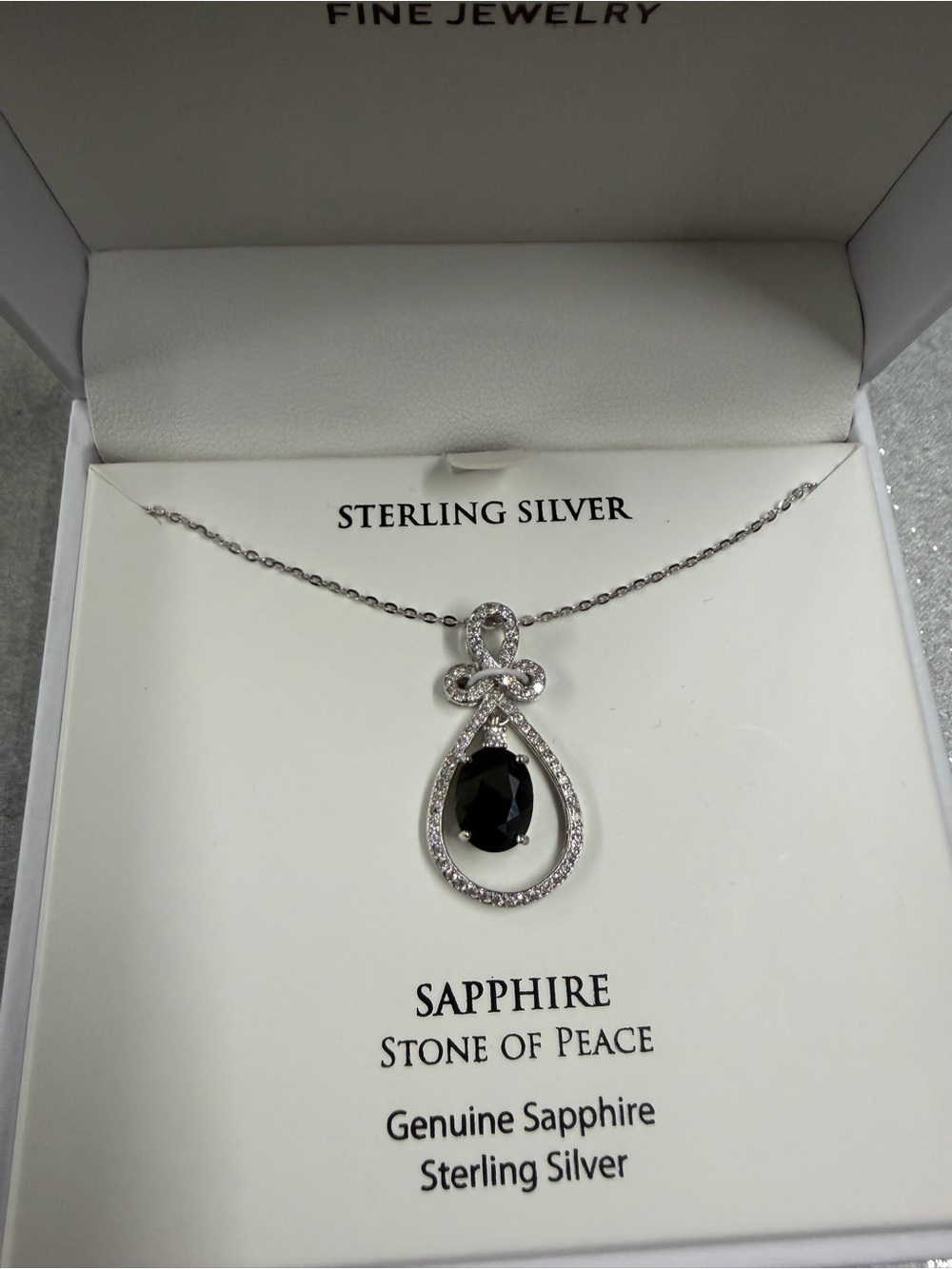 Macy's Sterling Silver Black Sapphire Teardrop Pendant Necklace